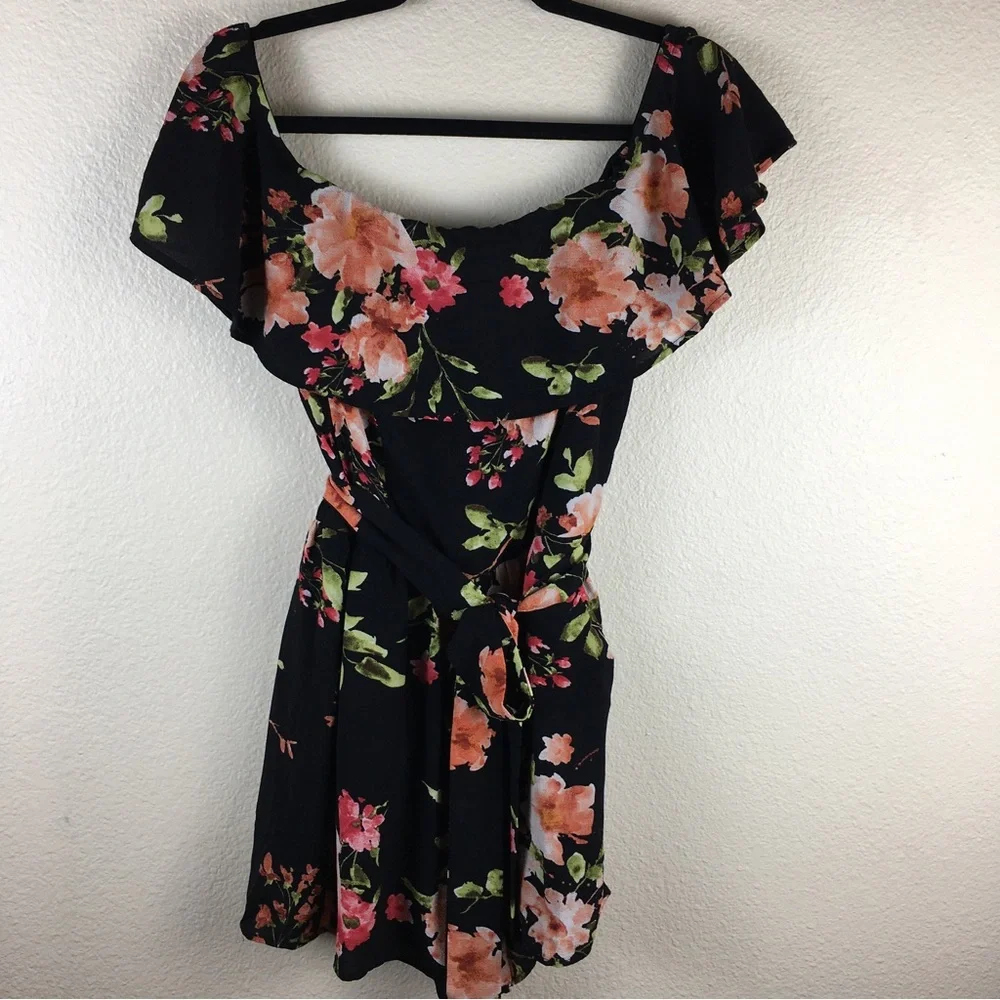 Premier Amour Floral Romper Crepe Ruffle Short Sleeve Off Shoulder Back Zip 10
